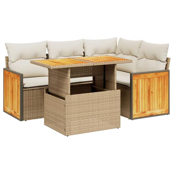 Grote foto vidaxl 5 delige loungeset met kussens poly rattan beige tuin en terras tuinmeubelen