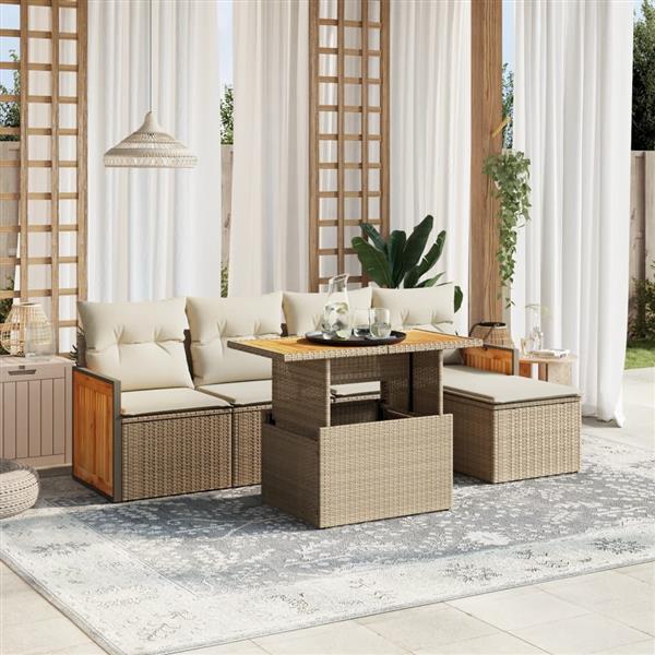 Grote foto vidaxl 6 delige loungeset met kussens poly rattan beige tuin en terras tuinmeubelen