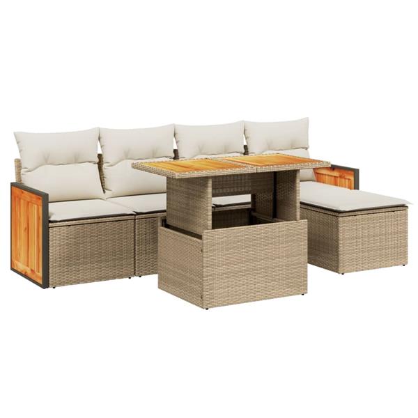Grote foto vidaxl 6 delige loungeset met kussens poly rattan beige tuin en terras tuinmeubelen