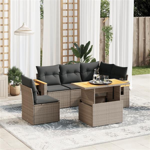 Grote foto vidaxl 6 delige loungeset met kussens poly rattan grijs tuin en terras tuinmeubelen