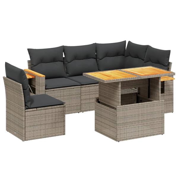 Grote foto vidaxl 6 delige loungeset met kussens poly rattan grijs tuin en terras tuinmeubelen