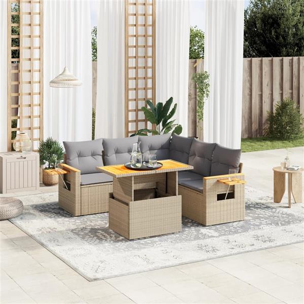Grote foto vidaxl 6 delige loungeset met kussens poly rattan beige tuin en terras tuinmeubelen