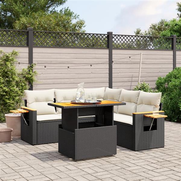 Grote foto vidaxl 6 delige loungeset met kussens poly rattan zwart tuin en terras tuinmeubelen