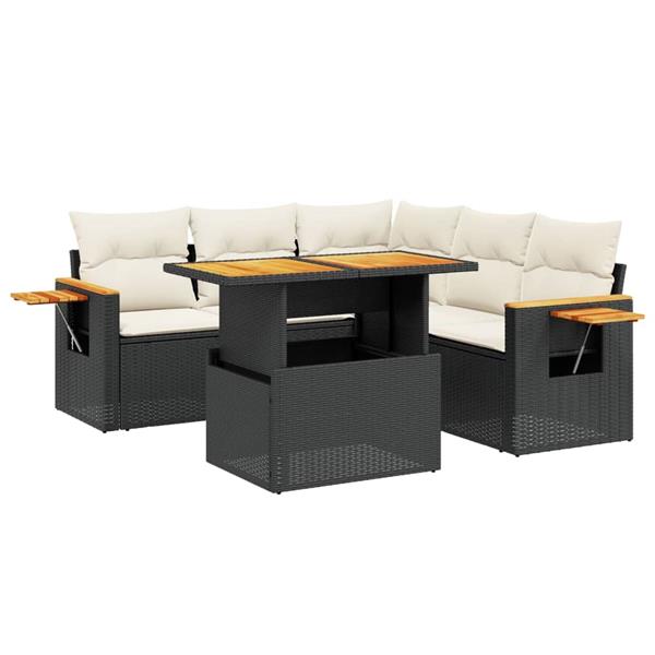 Grote foto vidaxl 6 delige loungeset met kussens poly rattan zwart tuin en terras tuinmeubelen