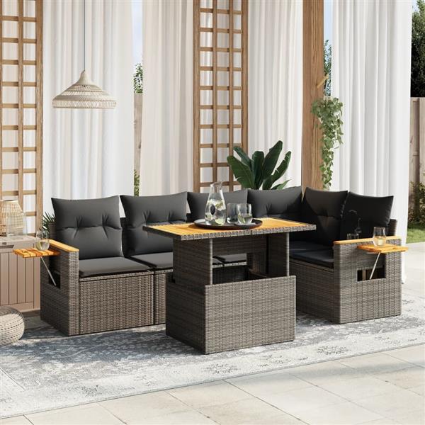 Grote foto vidaxl 6 delige loungeset met kussens poly rattan grijs tuin en terras tuinmeubelen