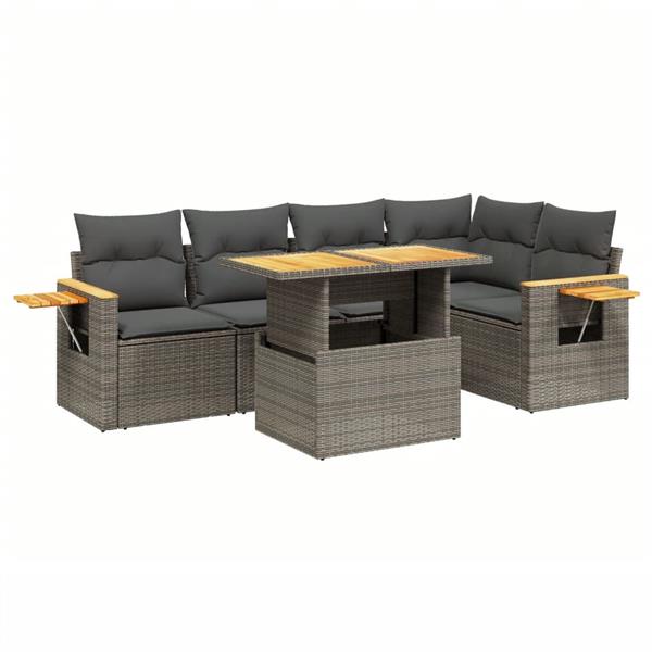 Grote foto vidaxl 6 delige loungeset met kussens poly rattan grijs tuin en terras tuinmeubelen