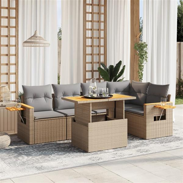 Grote foto vidaxl 6 delige loungeset met kussens poly rattan beige tuin en terras tuinmeubelen