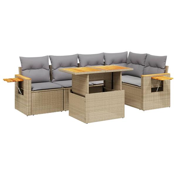 Grote foto vidaxl 6 delige loungeset met kussens poly rattan beige tuin en terras tuinmeubelen