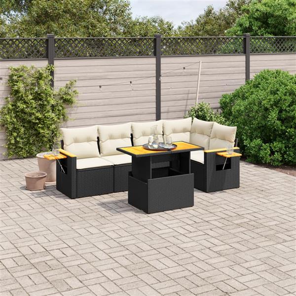 Grote foto vidaxl 6 delige loungeset met kussens poly rattan zwart tuin en terras tuinmeubelen