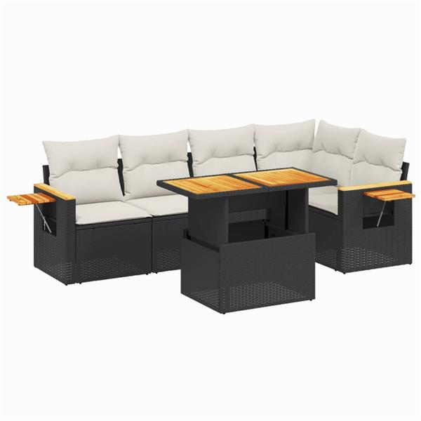 Grote foto vidaxl 6 delige loungeset met kussens poly rattan zwart tuin en terras tuinmeubelen
