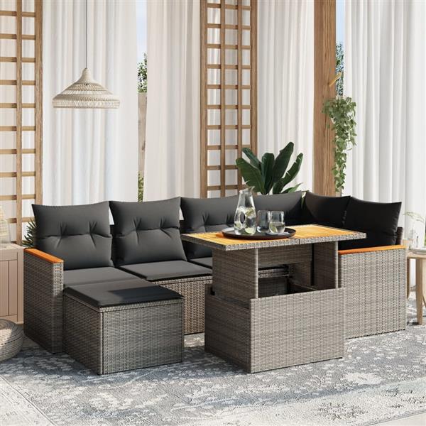 Grote foto vidaxl 7 delige loungeset met kussens poly rattan grijs tuin en terras tuinmeubelen