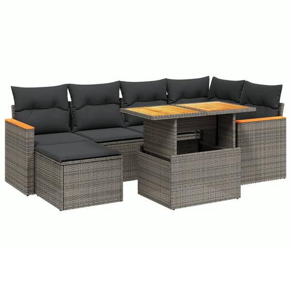 Grote foto vidaxl 7 delige loungeset met kussens poly rattan grijs tuin en terras tuinmeubelen