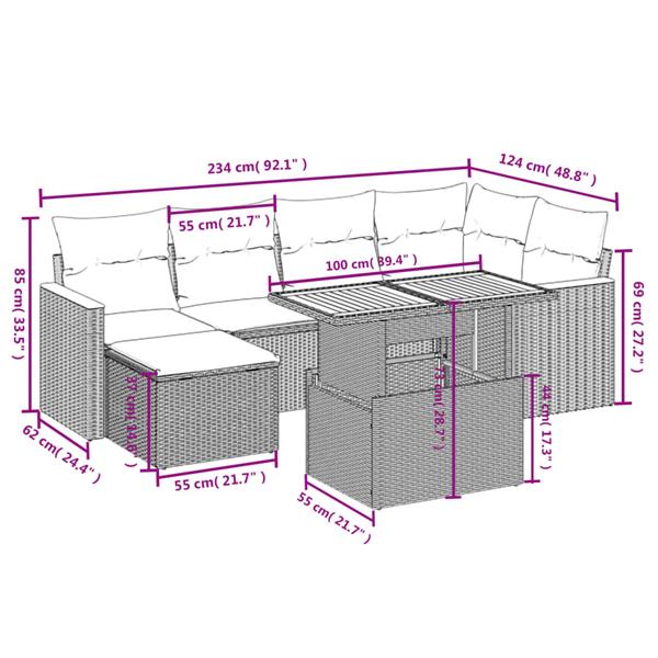 Grote foto vidaxl 7 delige loungeset met kussens poly rattan grijs tuin en terras tuinmeubelen