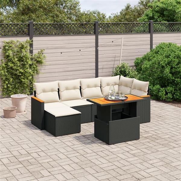 Grote foto vidaxl 7 delige loungeset met kussens poly rattan zwart tuin en terras tuinmeubelen