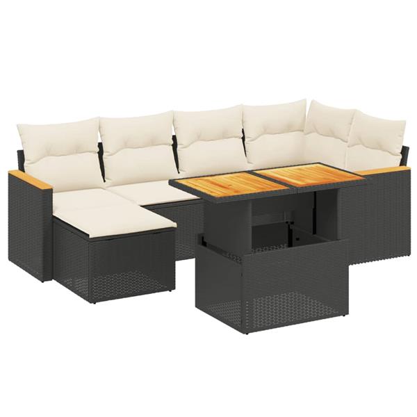 Grote foto vidaxl 7 delige loungeset met kussens poly rattan zwart tuin en terras tuinmeubelen