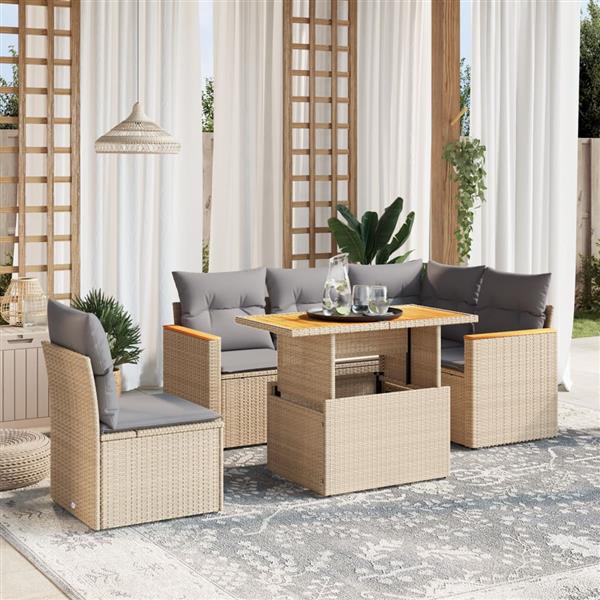 Grote foto vidaxl 6 delige loungeset met kussens poly rattan beige tuin en terras tuinmeubelen