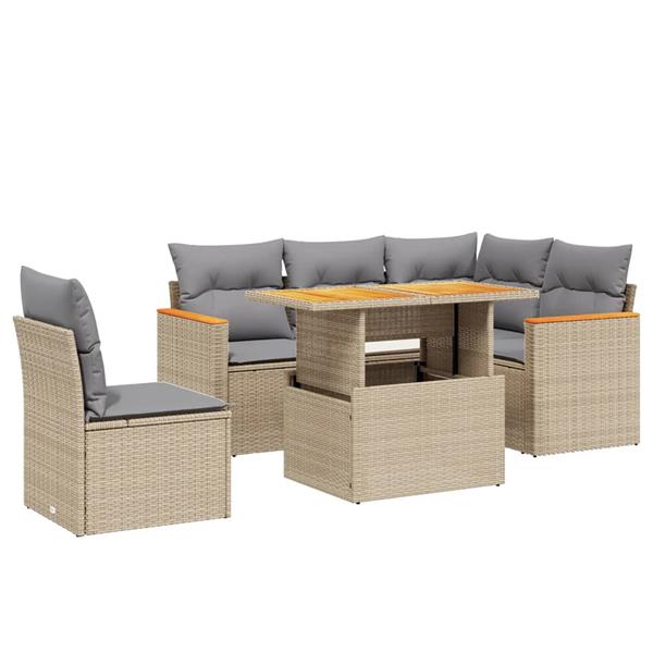 Grote foto vidaxl 6 delige loungeset met kussens poly rattan beige tuin en terras tuinmeubelen