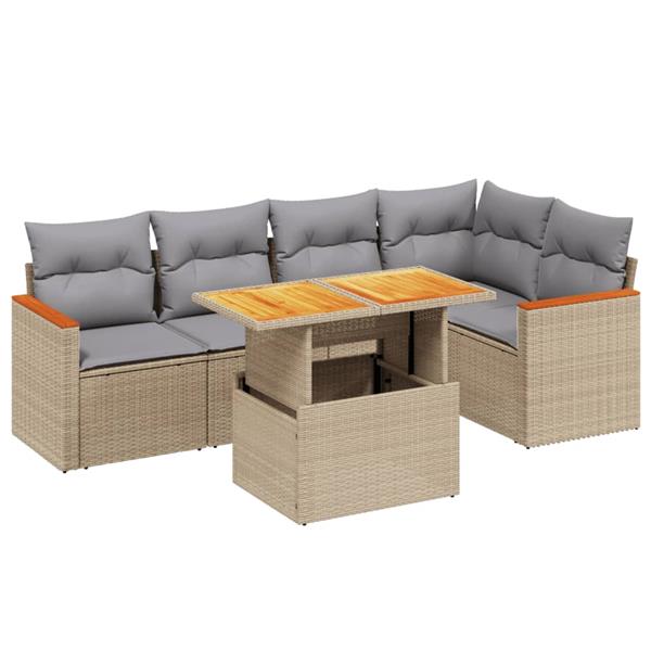 Grote foto vidaxl 6 delige loungeset met kussens poly rattan beige tuin en terras tuinmeubelen