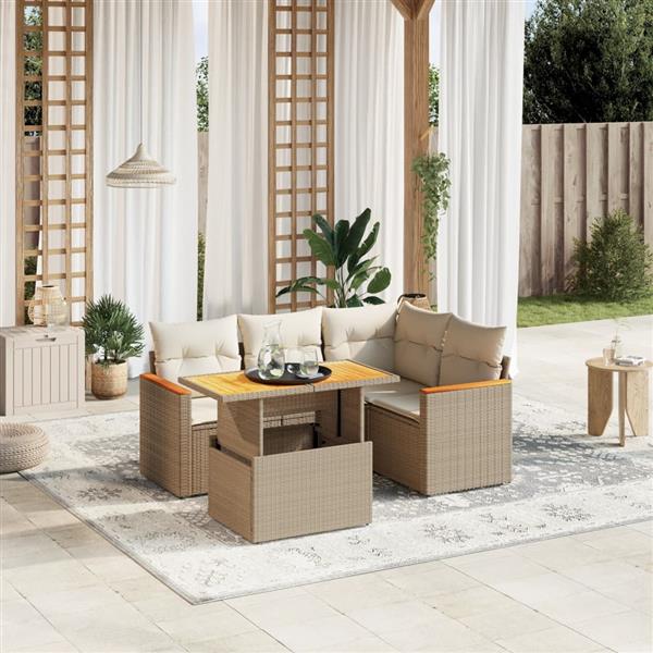 Grote foto vidaxl 5 delige loungeset met kussens poly rattan beige tuin en terras tuinmeubelen