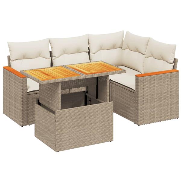 Grote foto vidaxl 5 delige loungeset met kussens poly rattan beige tuin en terras tuinmeubelen