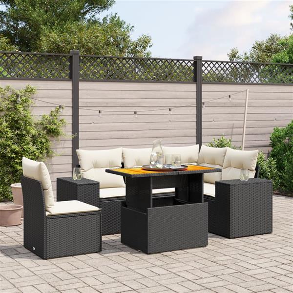 Grote foto vidaxl 6 delige loungeset met kussens poly rattan zwart tuin en terras tuinmeubelen