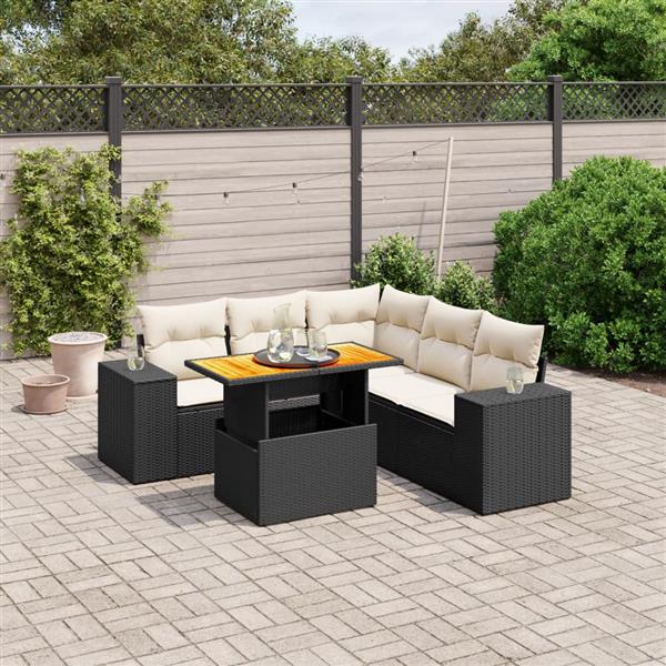 Grote foto vidaxl 6 delige loungeset met kussens poly rattan zwart tuin en terras tuinmeubelen