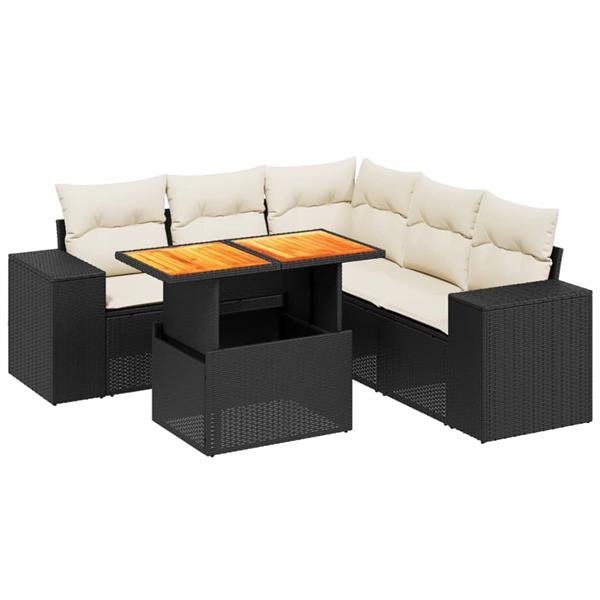 Grote foto vidaxl 6 delige loungeset met kussens poly rattan zwart tuin en terras tuinmeubelen