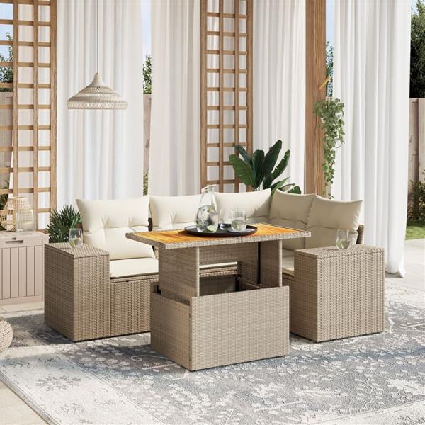 Grote foto vidaxl 5 delige loungeset met kussens poly rattan beige tuin en terras tuinmeubelen