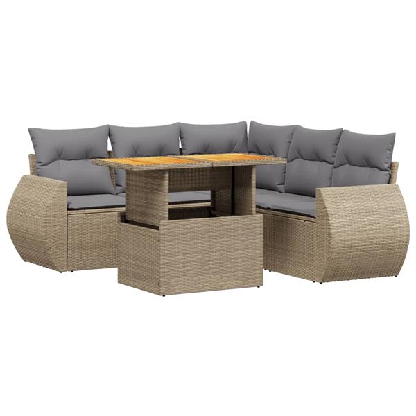 Grote foto vidaxl 6 delige loungeset met kussens poly rattan beige tuin en terras tuinmeubelen
