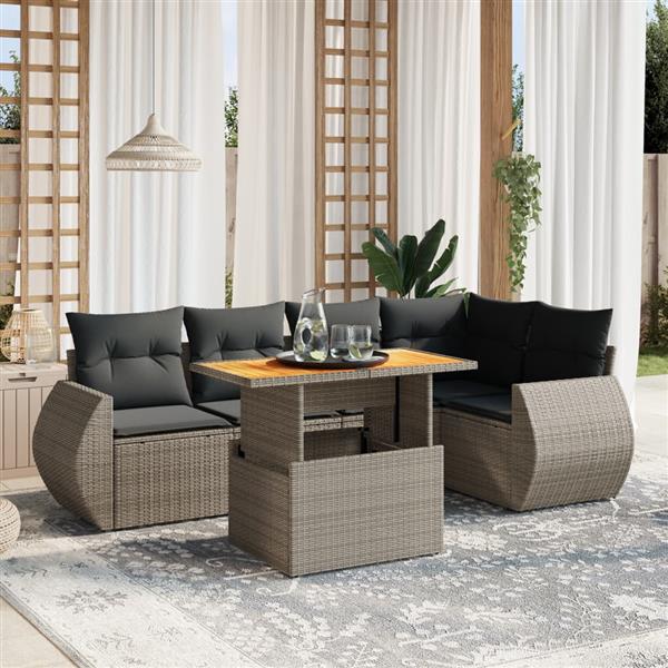 Grote foto vidaxl 6 delige loungeset met kussens poly rattan grijs tuin en terras tuinmeubelen