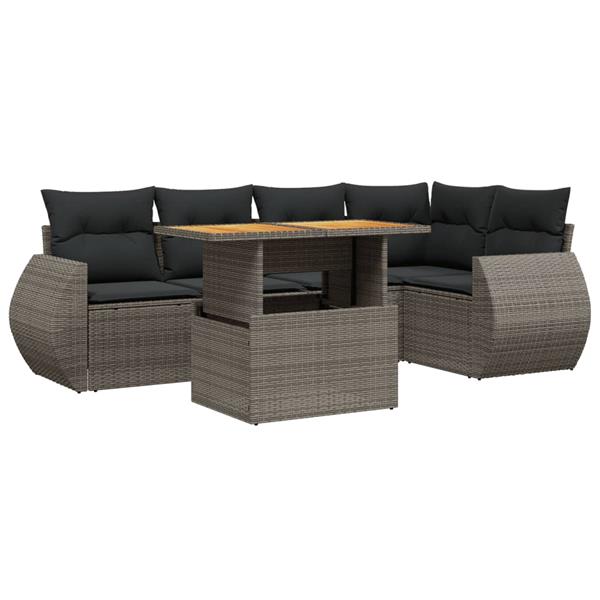 Grote foto vidaxl 6 delige loungeset met kussens poly rattan grijs tuin en terras tuinmeubelen