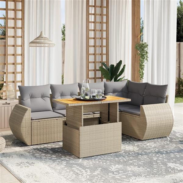 Grote foto vidaxl 6 delige loungeset met kussens poly rattan beige tuin en terras tuinmeubelen
