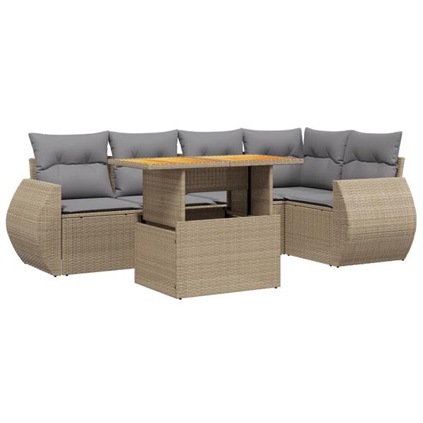 Grote foto vidaxl 6 delige loungeset met kussens poly rattan beige tuin en terras tuinmeubelen
