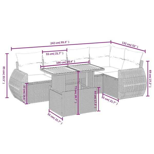 Grote foto vidaxl 6 delige loungeset met kussens poly rattan beige tuin en terras tuinmeubelen
