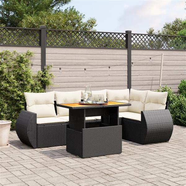 Grote foto vidaxl 6 delige loungeset met kussens poly rattan zwart tuin en terras tuinmeubelen