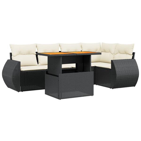 Grote foto vidaxl 6 delige loungeset met kussens poly rattan zwart tuin en terras tuinmeubelen