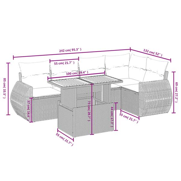 Grote foto vidaxl 6 delige loungeset met kussens poly rattan zwart tuin en terras tuinmeubelen