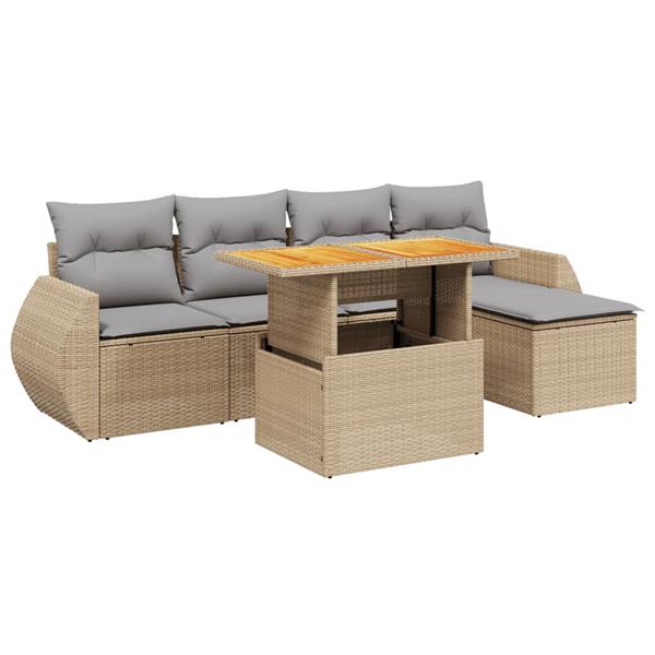 Grote foto vidaxl 6 delige loungeset met kussens poly rattan beige tuin en terras tuinmeubelen