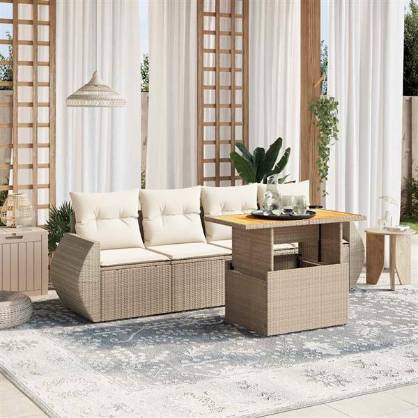 Grote foto vidaxl 5 delige loungeset met kussens poly rattan beige tuin en terras tuinmeubelen