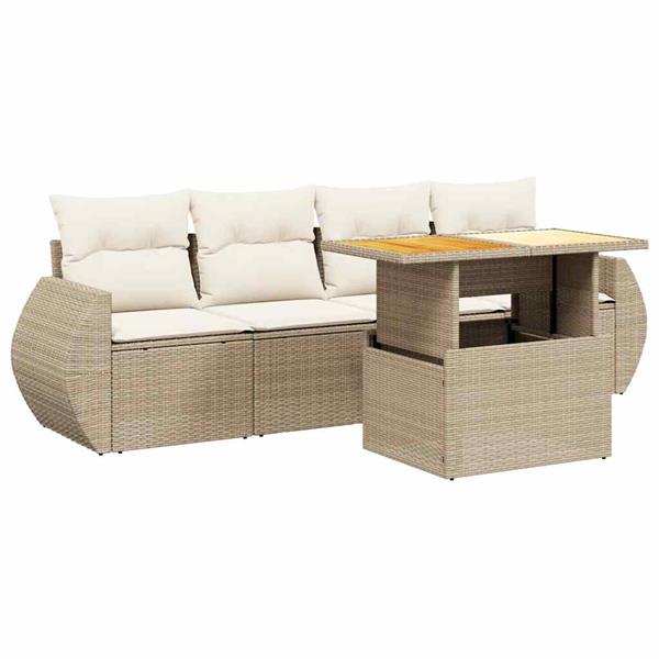 Grote foto vidaxl 5 delige loungeset met kussens poly rattan beige tuin en terras tuinmeubelen