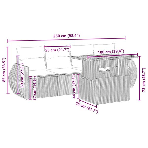 Grote foto vidaxl 5 delige loungeset met kussens poly rattan beige tuin en terras tuinmeubelen