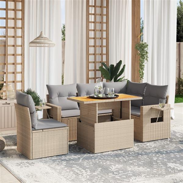 Grote foto vidaxl 6 delige loungeset met kussens poly rattan beige tuin en terras tuinmeubelen