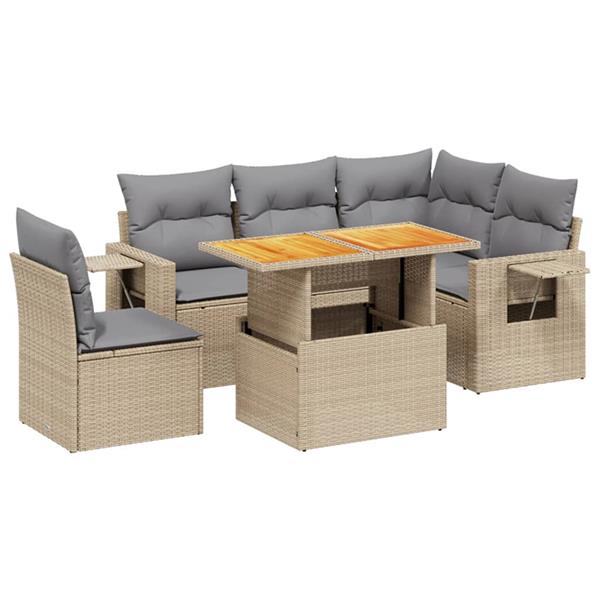 Grote foto vidaxl 6 delige loungeset met kussens poly rattan beige tuin en terras tuinmeubelen