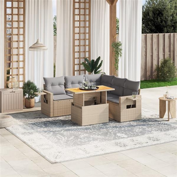 Grote foto vidaxl 6 delige loungeset met kussens poly rattan beige tuin en terras tuinmeubelen