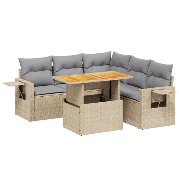 Grote foto vidaxl 6 delige loungeset met kussens poly rattan beige tuin en terras tuinmeubelen