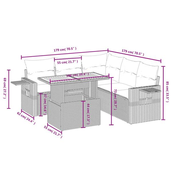 Grote foto vidaxl 6 delige loungeset met kussens poly rattan beige tuin en terras tuinmeubelen