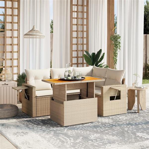 Grote foto vidaxl 5 delige loungeset met kussens poly rattan beige tuin en terras tuinmeubelen