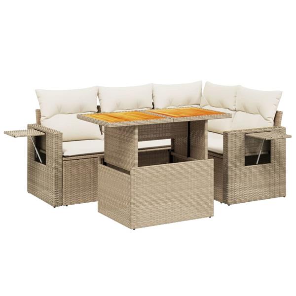 Grote foto vidaxl 5 delige loungeset met kussens poly rattan beige tuin en terras tuinmeubelen