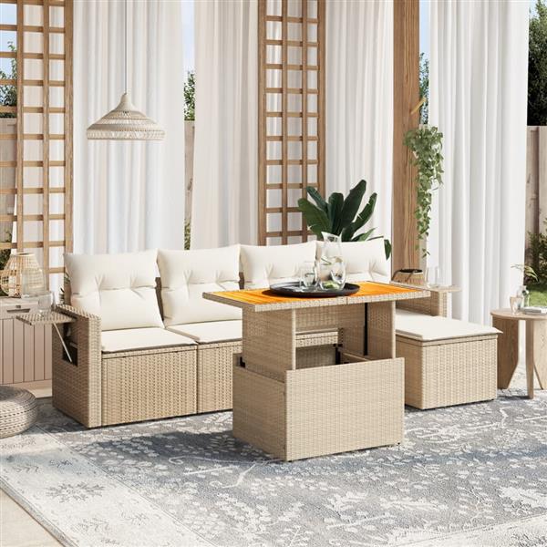 Grote foto vidaxl 6 delige loungeset met kussens poly rattan beige tuin en terras tuinmeubelen