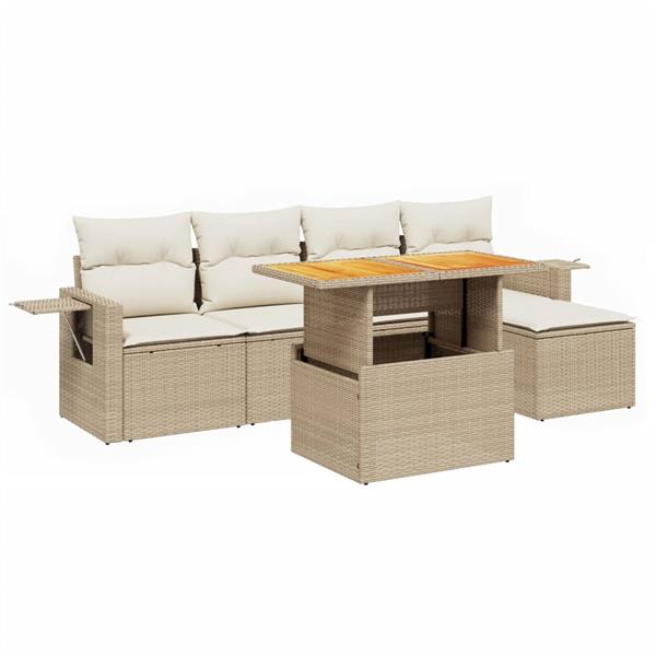Grote foto vidaxl 6 delige loungeset met kussens poly rattan beige tuin en terras tuinmeubelen